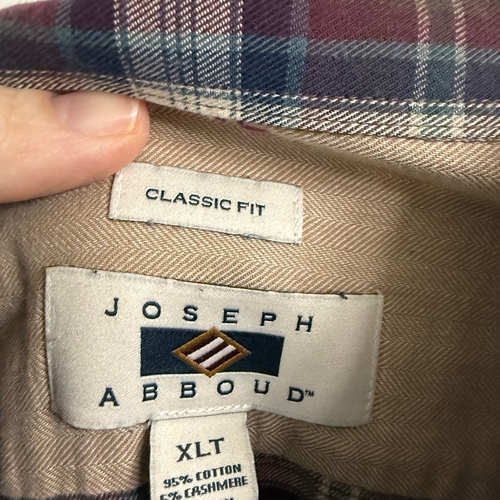 Joseph Abboud Cotton Cashmere Soft Burgundy Plaid Shirt XL Big and Tall Classic - Picture 7 of 7
